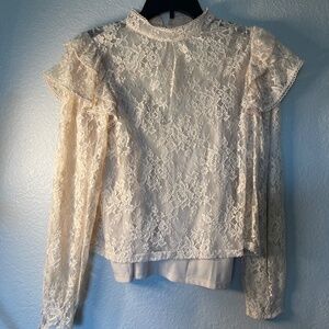 Express vintage-style lace ruffle mock neck blouse